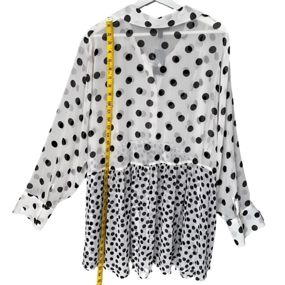 LANE BRYANT Sheer Blouse Long Sleeve White Black Polka Dot Women Plus Size 22/24 - Picture 6 of 14